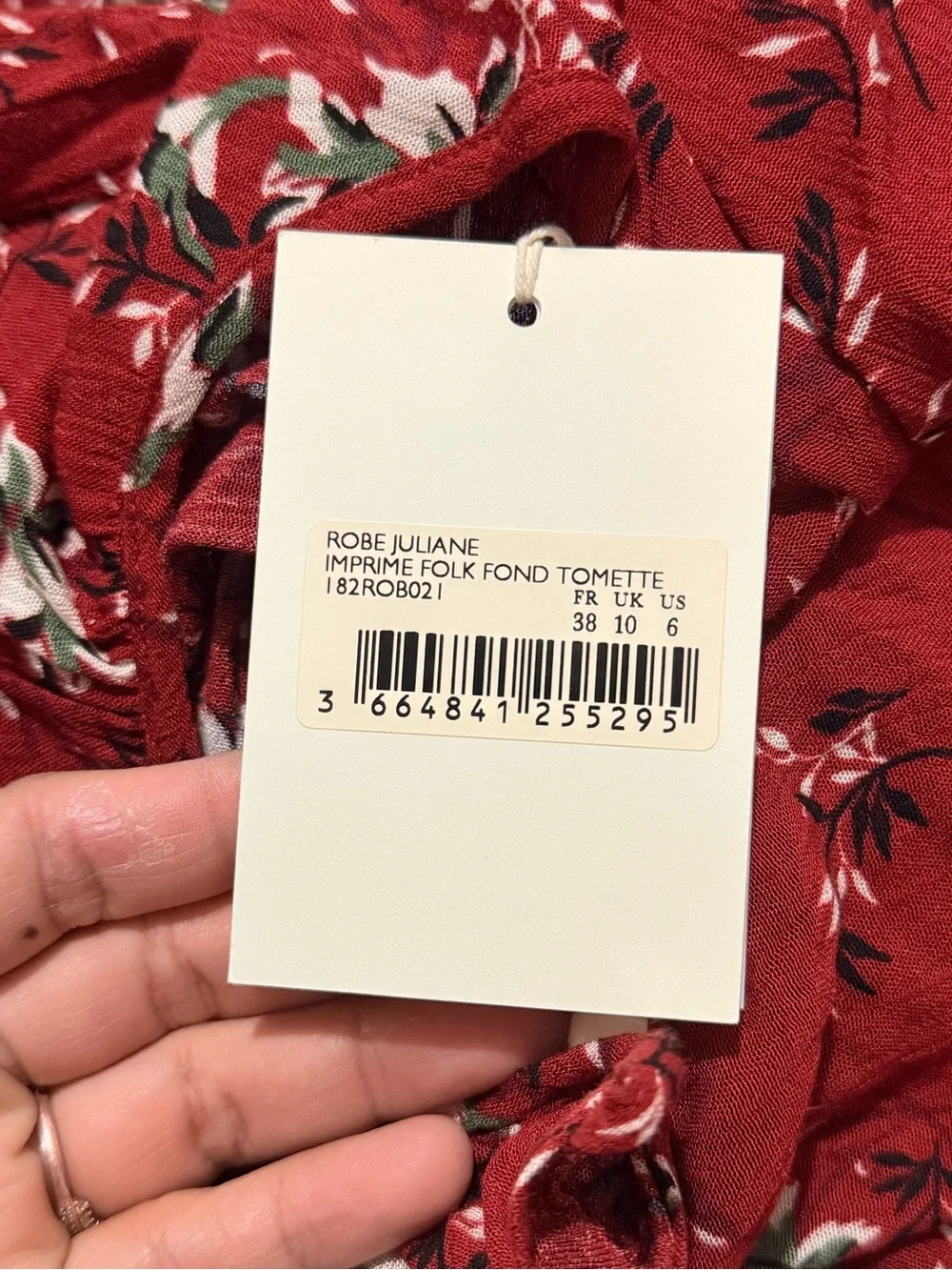 Sezane Rust-Red Floral Long Sleeve Midi Dress - Picture 3 of 3